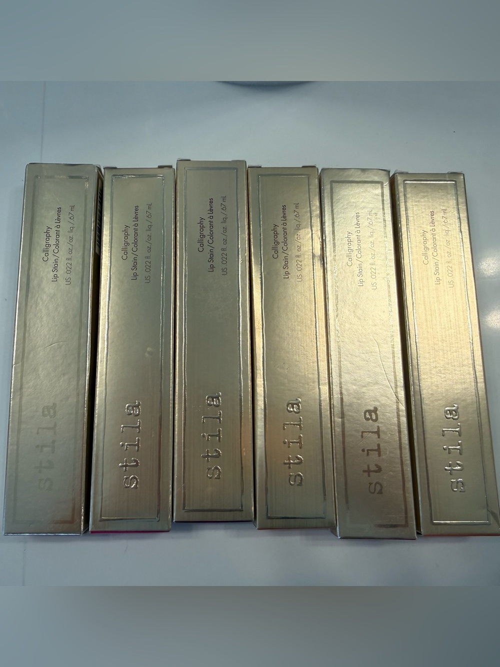 Stila Lip Stain Calligraphy BUNDLE OF 6 in Metallic Gold Packaging